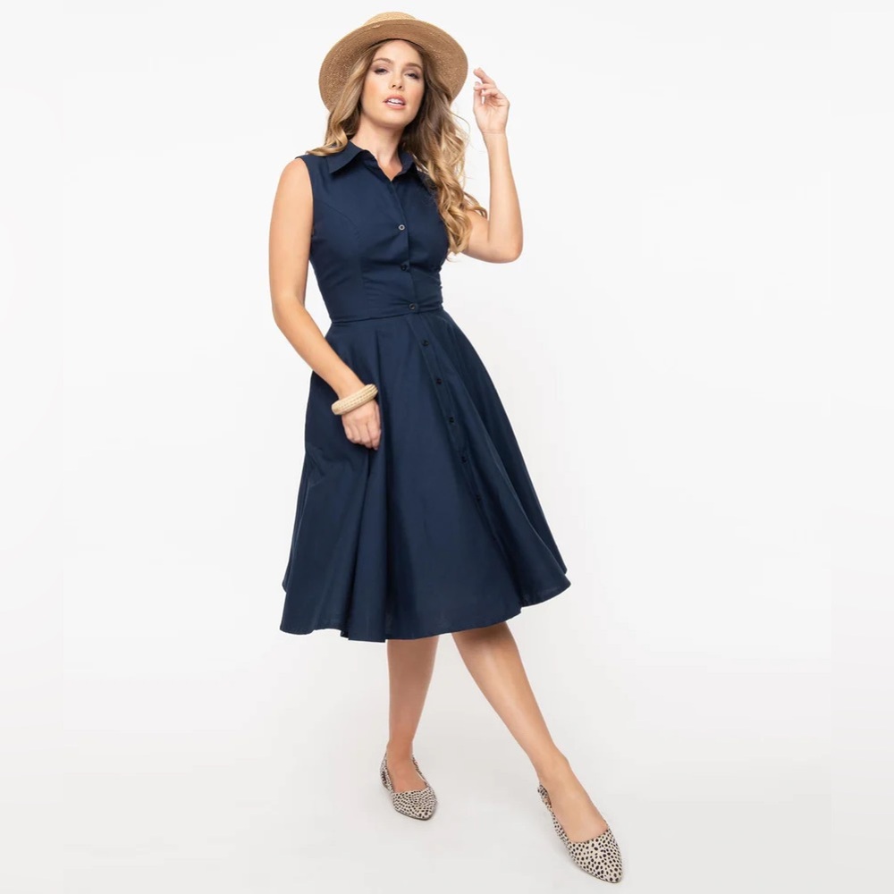 Magnolia Place Navy Oxford Button Down Isabelle Swing Dress